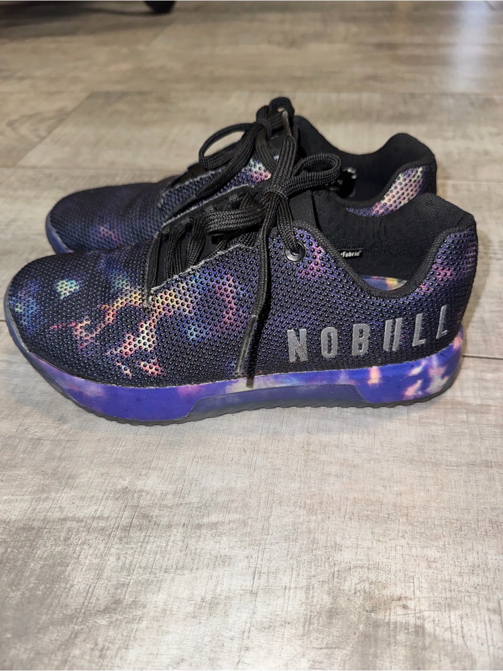NOBULL Black Knit Trainers with Purple Galaxy Midsole
